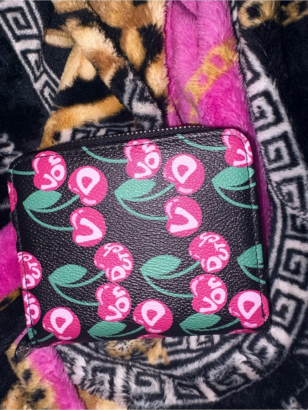 Bright Pink Cherry Print Wallet - Von Dutch